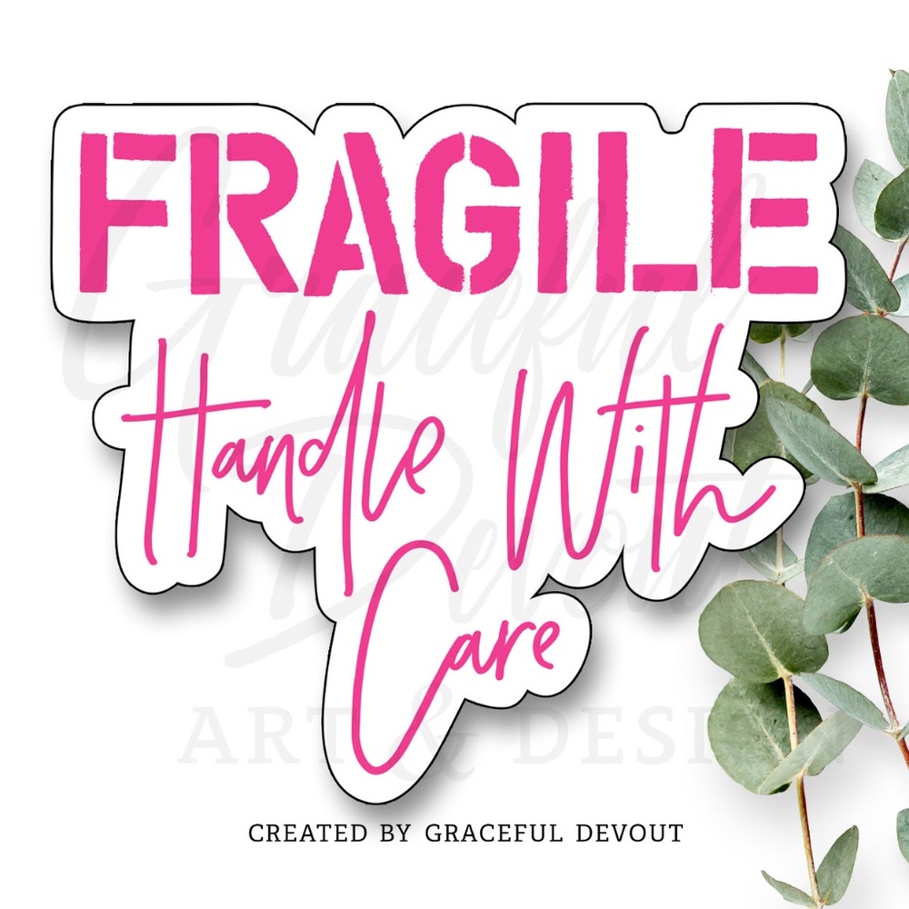 FRAGILE Handle With Care- 2" (inches) (96ct.) (Pink) Stickers